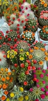 Vibrant cactus plants with colorful blooms