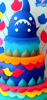 Vibrant colorful cake with layered design and abstract accents for mobile wallpaper.