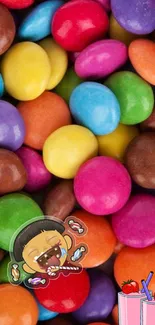 Colorful candy wallpaper with a fun cartoon