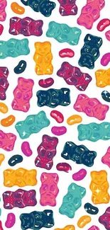 Colorful gummy bears and jelly beans mobile wallpaper.