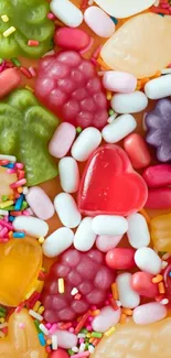 Bright and colorful candy wallpaper with vibrant gummies and sprinkles.