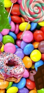 Colorful candy and sweets mobile wallpaper with vibrant assortment of treats.