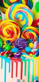 Vibrant candy and lollipop mobile wallpaper with colorful sweets.