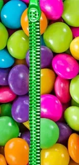 Colorful candy wallpaper with green zipper design