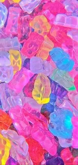 Bright and colorful gummy bear candies scattered across a vibrant surface.