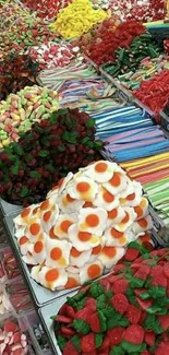 Assorted colorful candies on a market display.