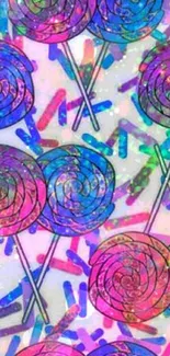 Colorful lollipop and sprinkle pattern wallpaper for mobile background.