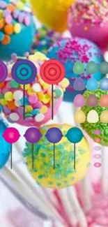 Colorful lollipop candy wallpaper with pastel hues and playful design.