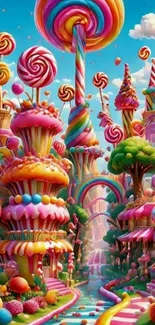 Colorful candy landscape with lollipops and a whimsical atmosphere.