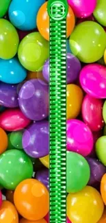 Colorful candies with a green zipper design.