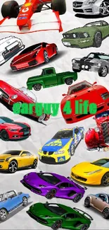 Colorful collection of cars mobile wallpaper with vibrant designs.