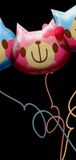 Colorful cartoon balloons with smiling faces on black background.