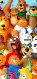 Vibrant cartoon bear wallpaper with colorful characters and playful design.