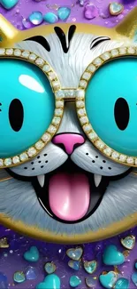 Vibrant cartoon cat with glasses