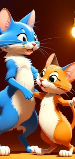 Two colorful cartoon cats with a warm light bulb.