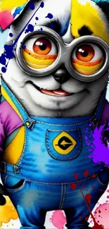 Colorful cartoon character with goggles in vibrant hues.