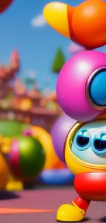 Vibrant cartoon character with a colorful background on a mobile wallpaper.