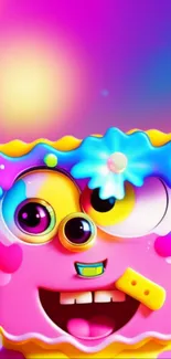 Vibrant cartoon character with bold colors in a lively wallpaper design.