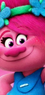 Colorful cartoon character with a pink and blue theme in vibrant hues.