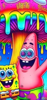 Psychedelic colorful cartoon characters wallpaper.