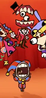 Colorful cartoon characters on an orange background.