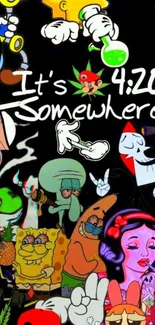 Vibrant cartoon collage with 'It's 4:20 Somewhere' theme