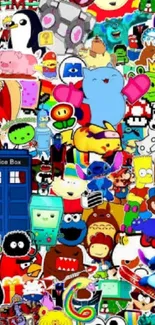 A colorful collage of cartoon characters on mobile wallpaper.