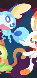 Anime-style creatures in a colorful design wallpaper.