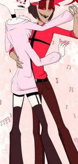 Cartoon characters dancing with musical notes.