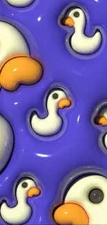 Colorful cartoon ducks on a purple background.