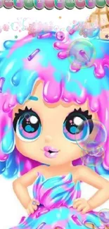 Colorful cartoon character with pastel drips and Easter theme.