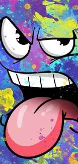 Colorful cartoon face with vibrant splash background.