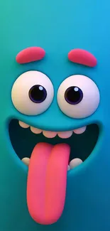 Cartoon face with a playful expression on a teal background.