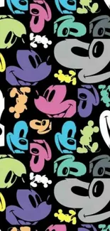 Vibrant cartoon characters on black background wallpaper.