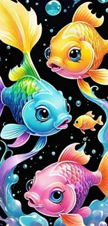 Bright and cheerful cartoon fish in vibrant colors.