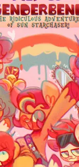 Vibrant cartoon horse wallpaper with colorful characters in an adventurous scene.