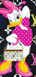 Vibrant cartoon character on luxury-themed mobile wallpaper.