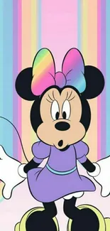 Cartoon character with rainbow stripes on mobile wallpaper.