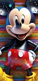 Colorful cartoon mouse on vibrant stripes