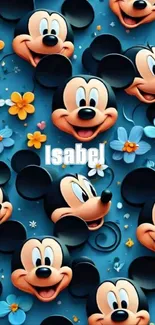 Cartoon mouse with floral background wallpaper.