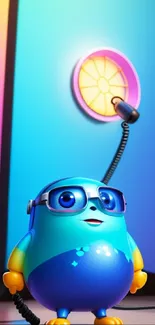 Colorful cartoon character in futuristic style on phone wallpaper.