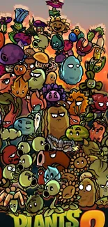 Colorful cartoon plant characters on mobile wallpaper.