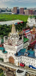 Colorful castle cityscape with vibrant buildings.