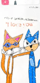 Cartoon cat and dog with 'I love you' text.