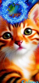 Bright and colorful cat art wallpaper with abstract background.