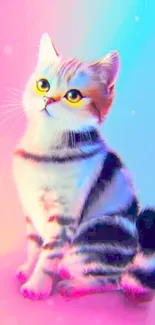 Colorful and vibrant kitten art wallpaper for phones.