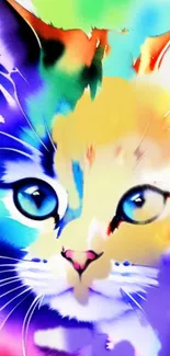 Colorful artistic cat with rainbow hues.