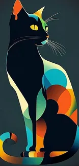 Colorful abstract cat wallpaper with vibrant design.