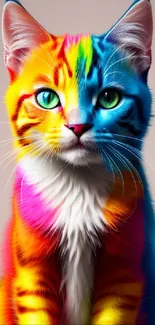 Colorful cat with vibrant rainbow hues.