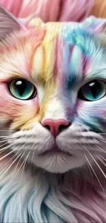 Vibrant and colorful cat art wallpaper design.